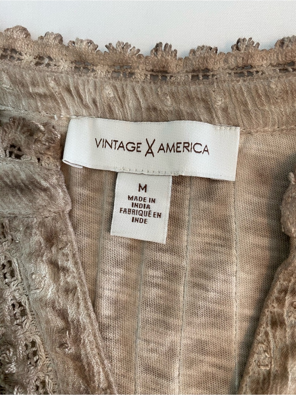 Vintage America Beige Eyelet Henley Blouse - Picture 5 of 8